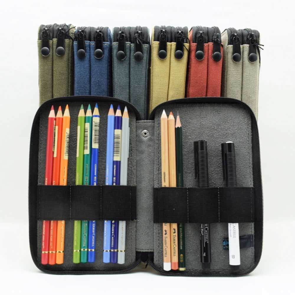 JetPens.com - Global Art Pencil Case - Canvas - 48 Pencil Capacity - Olive